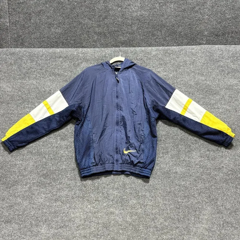 Vintage Nike Jacket Boys XL 18-20 Blue Colorblock Hooded Windbreaker Nylon